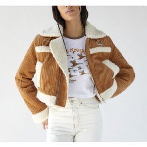 BDG Tan Corduroy Teddy Jacket with Cream Details